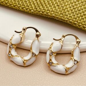 Anthropologie Elegant Gold and White CZ Hoop Earrings